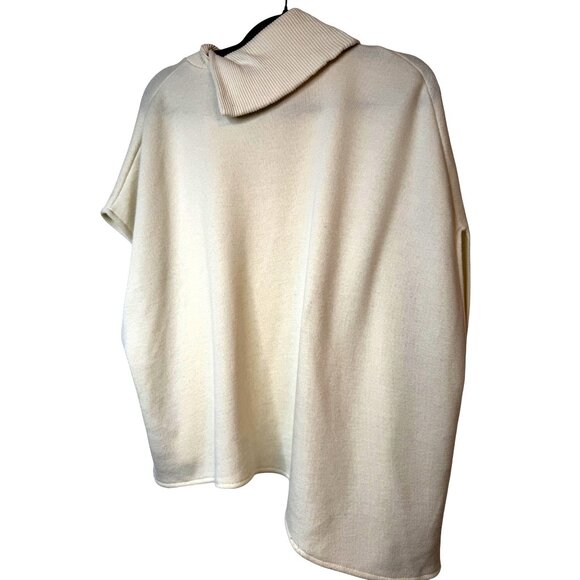 NWOT ZARA Cream Large Ribbed Turtleneck Poncho Sweater - Picture 14 of 16